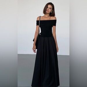 Commense Black Off-Shoulder Long Dress